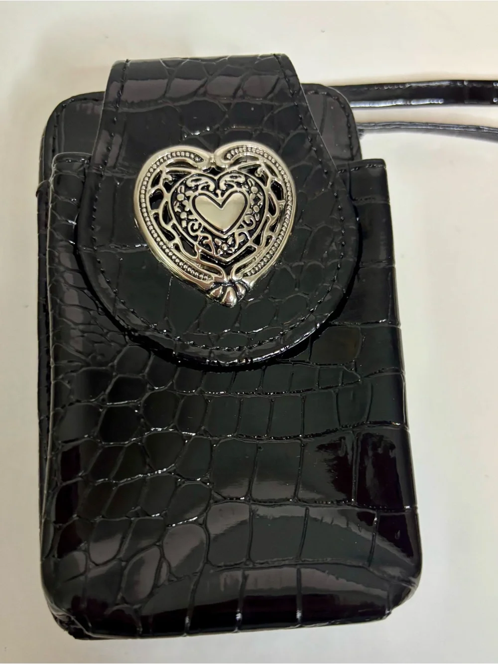 Black silver Heart Crossbody Phone/credit card Case with Adjustable Strap